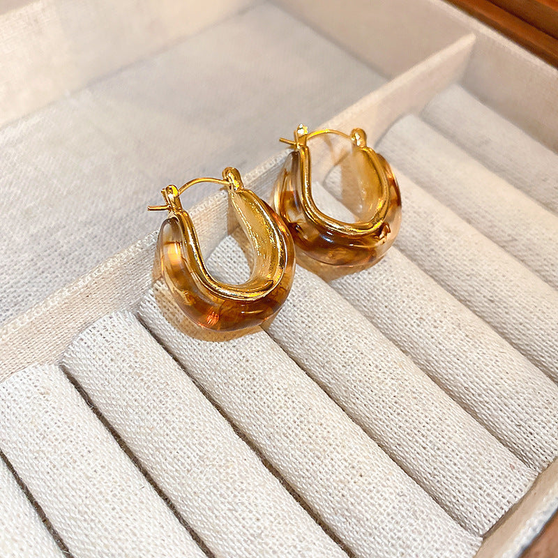 Wholesale Real Gold Electroplating Autumn and Winter Retro Fashion Temperament High-end Round Tiger Eye Stone Earrings